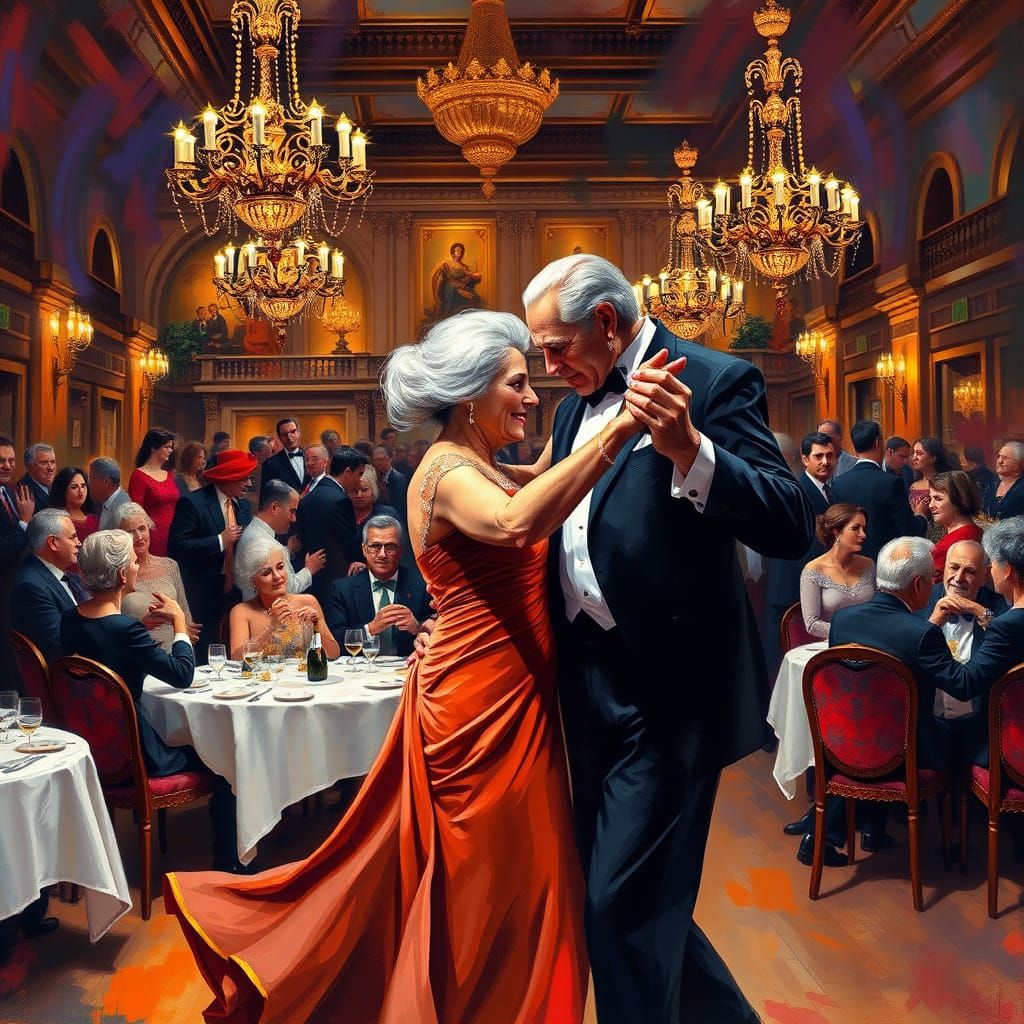 Elegant Elderly Couple Dancing Tango in Argentine Style