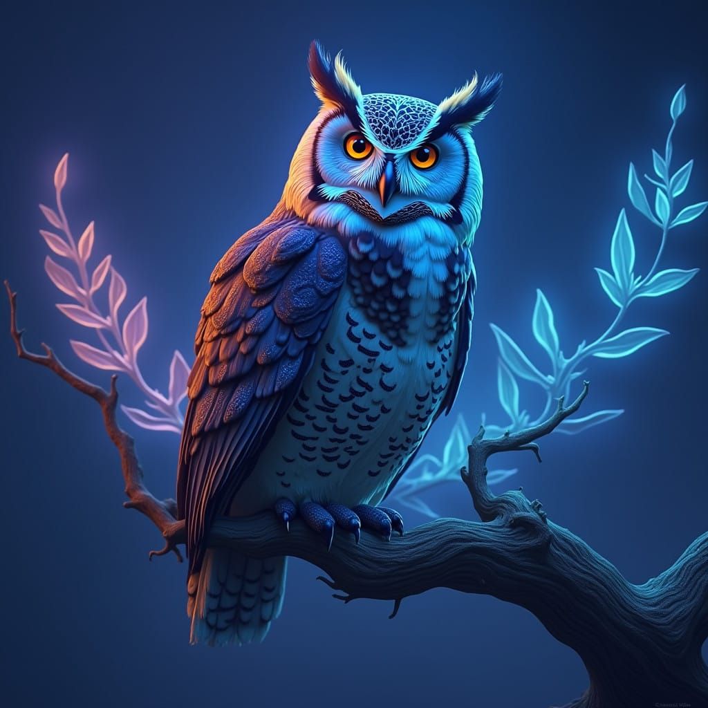 Majestic Owl in a Fantastical Cartoon Illustration