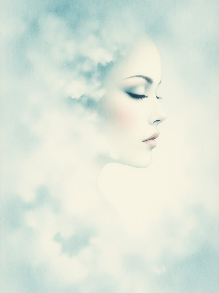 Ethereal Figure Drifting Through Dreamlike Sky