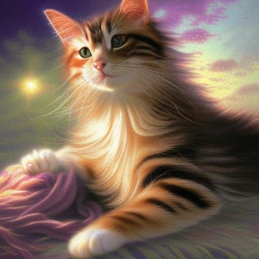 Long Haired Cat in Ethereal Fantasy Landscape