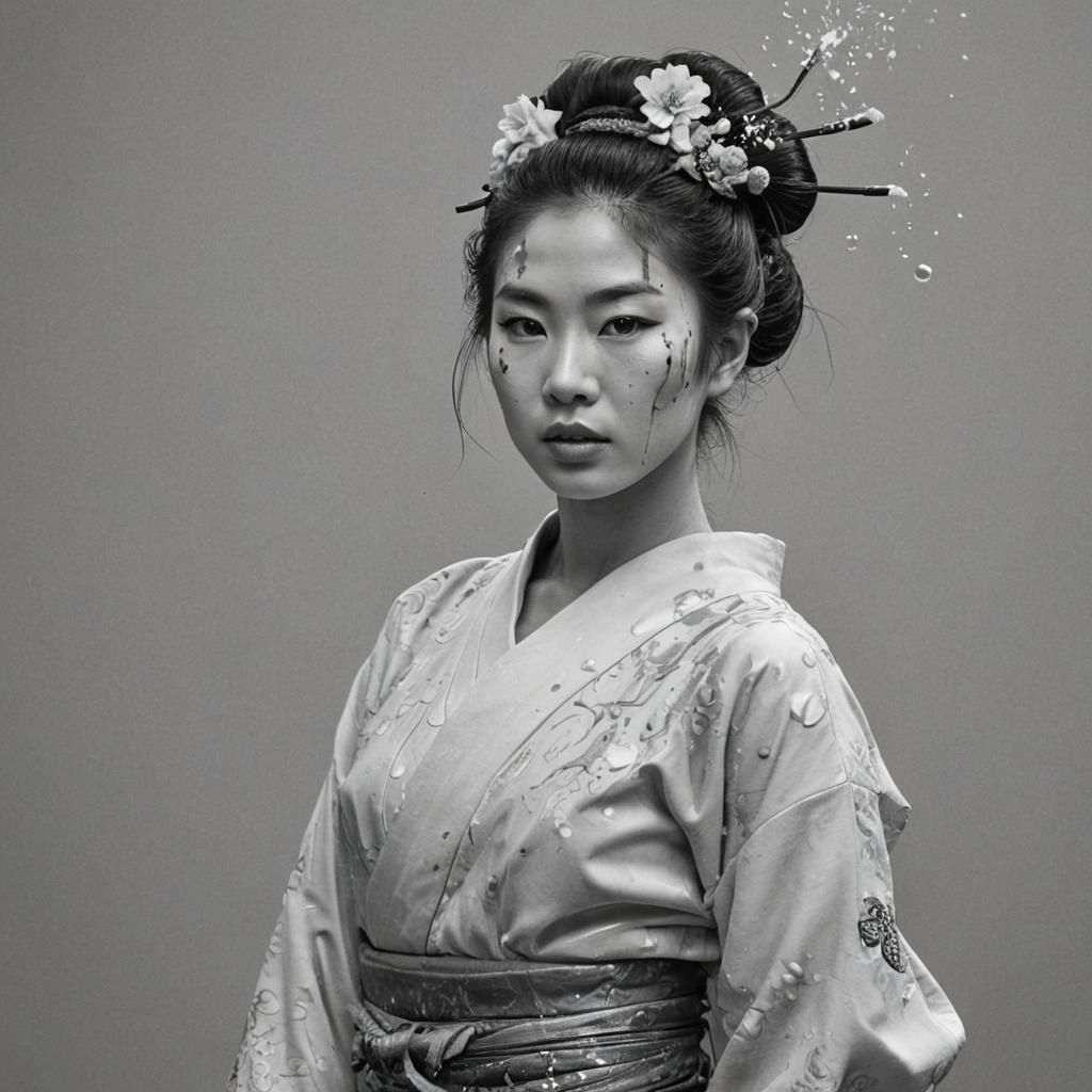 Detailed Portrait of a Geisha in Black and White