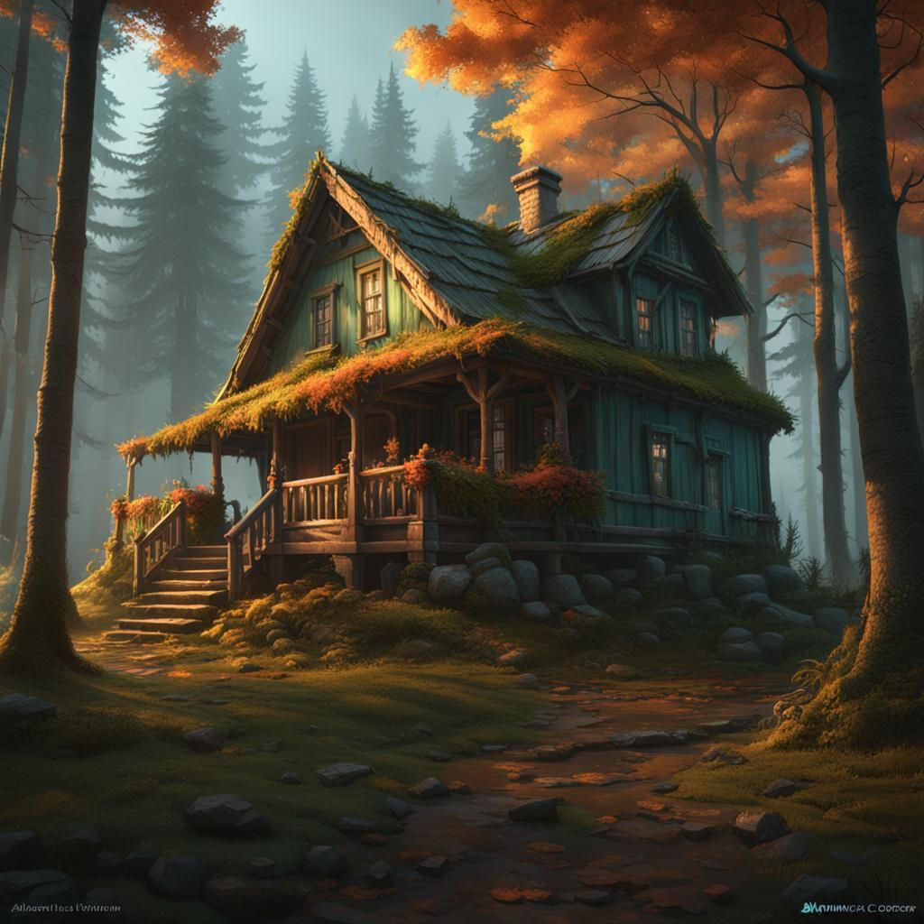 Gloomy Forest Cottage Concept Art