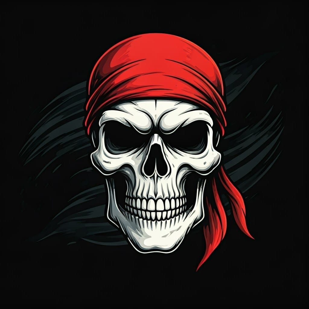Futuristic Skull in Vibrant Red Bandana