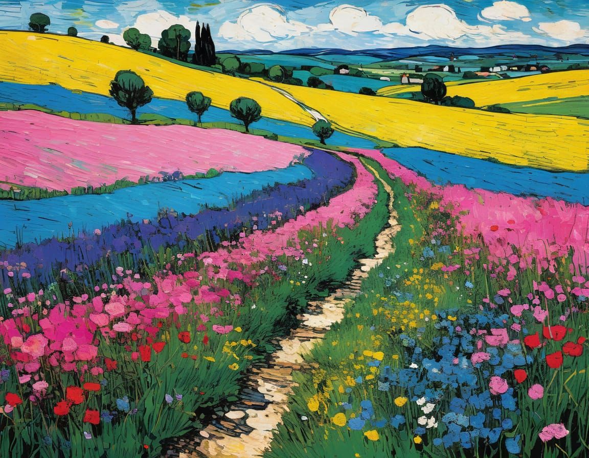 Vibrant Grunge Spring Blooms in Pop Art Style