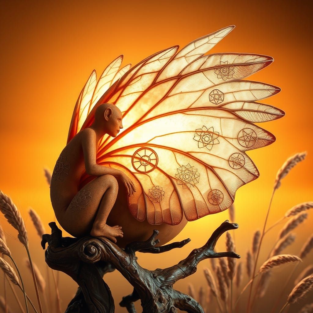 Exquisite Postmodern Art Piece with Radiant Wings