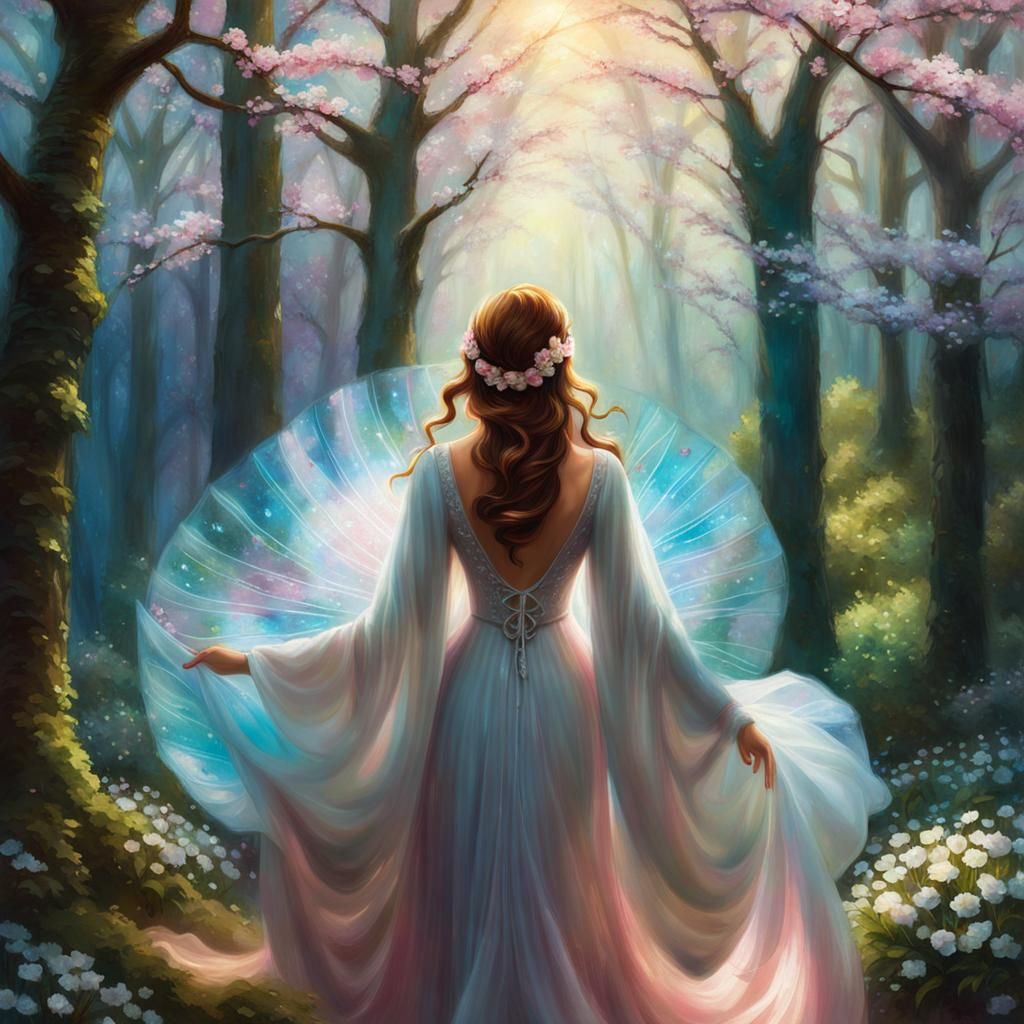 Ethereal Fantasy Art: Woman in Cherry Blossoms