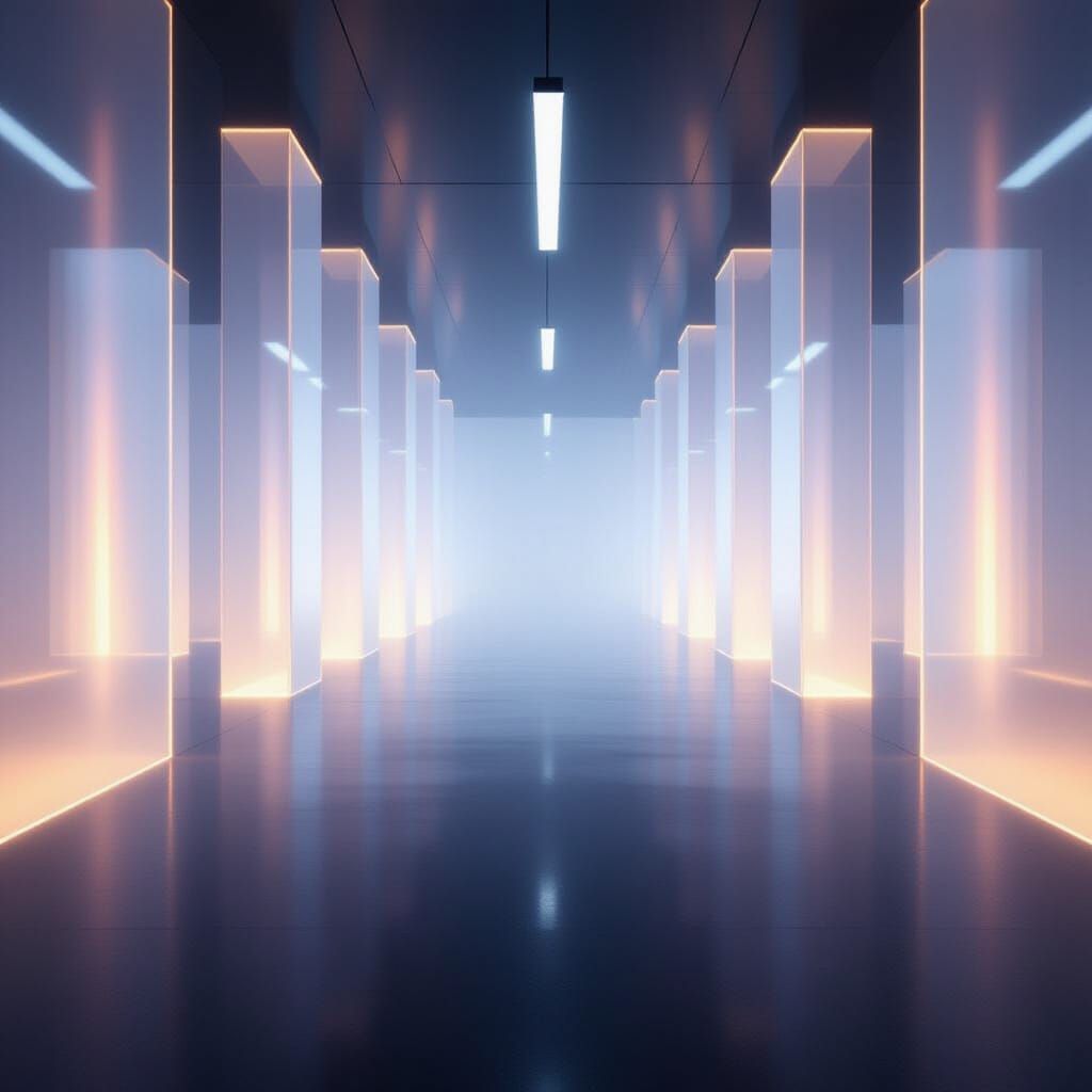 Glowing Architectural Space with Translucent Panels and Soft...