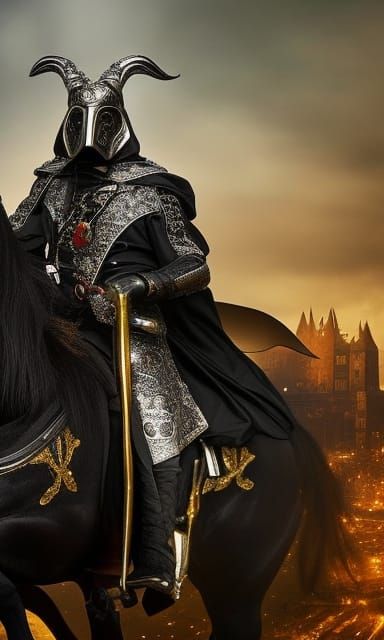 Gothic Plague Doctor on Horse in Dark Academia Style