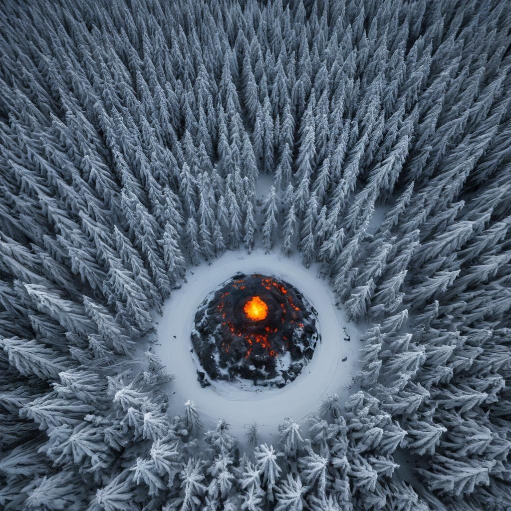 Fiery Orb Illuminates Winter Forest Landscape