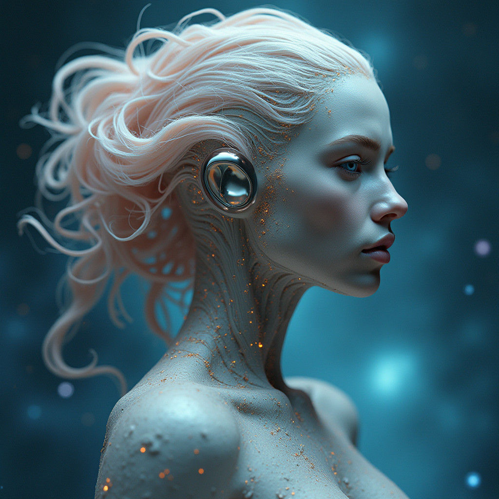 Futuristic Hybrid Woman in Cosmic Landscape