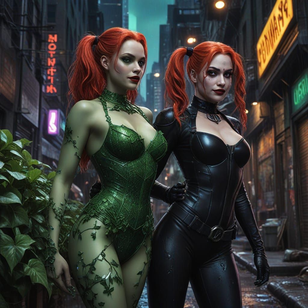 Poison Ivy and Harley Quinn: Gotham Alley Comic Art