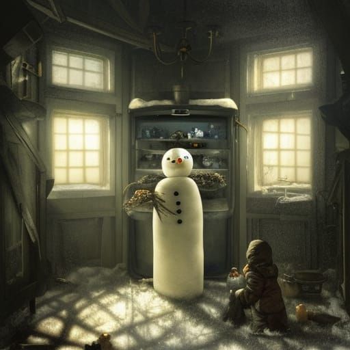 Snowmen Farmhouse in Freezer: Occult Art