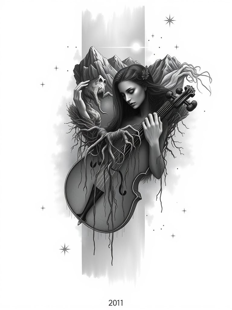 Solemn Mountains and Celestial Sky in Sacred Tattoo Design