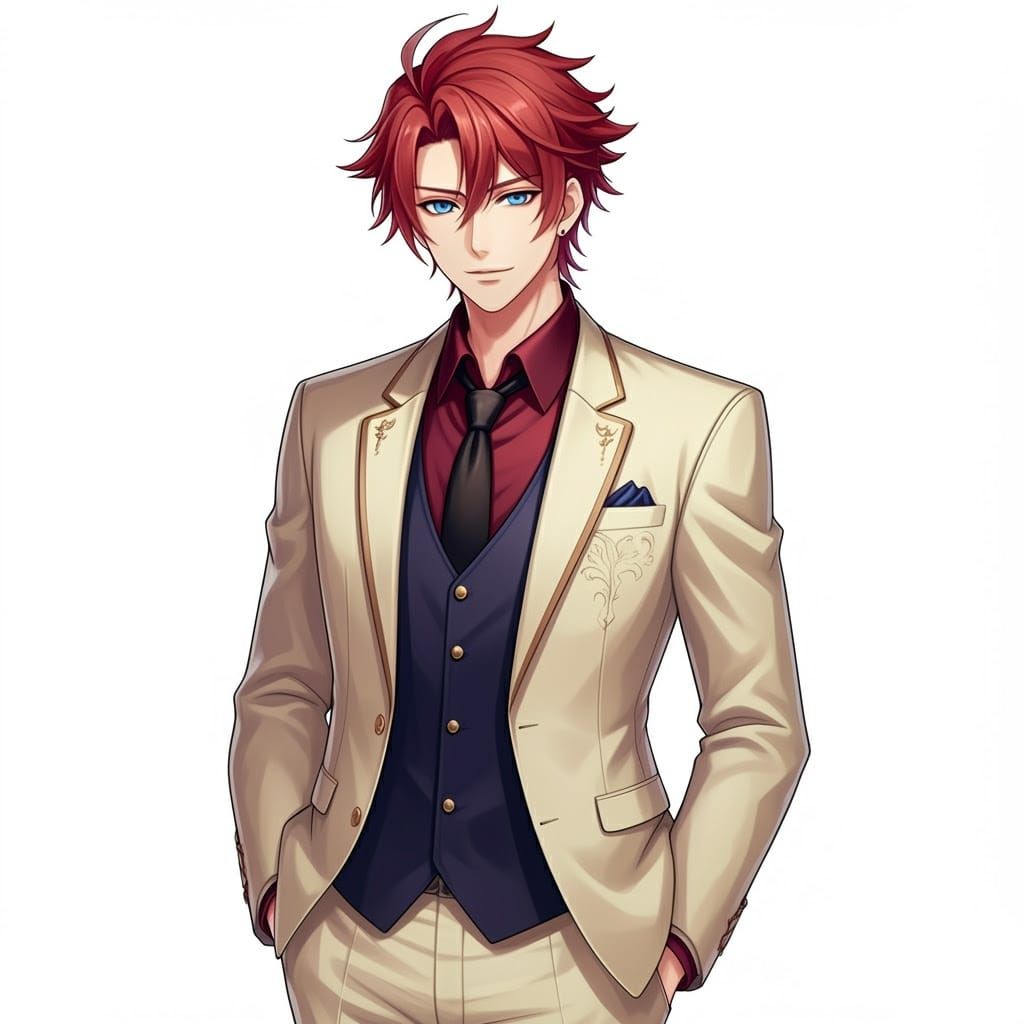 Anime-Style Gentleman in Elegant Cream Suit