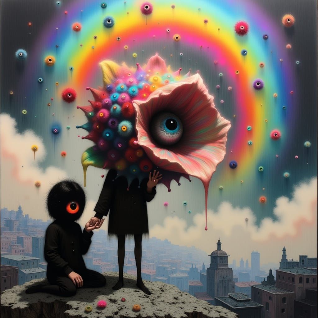 Vibrant Oil Painting with Triadic Colors in a Dreamlike Scen...