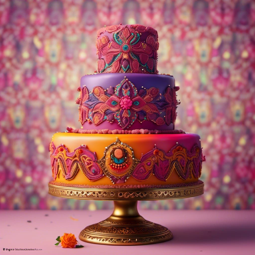 Intricate Bollywood Cake with Mehndi Patterns