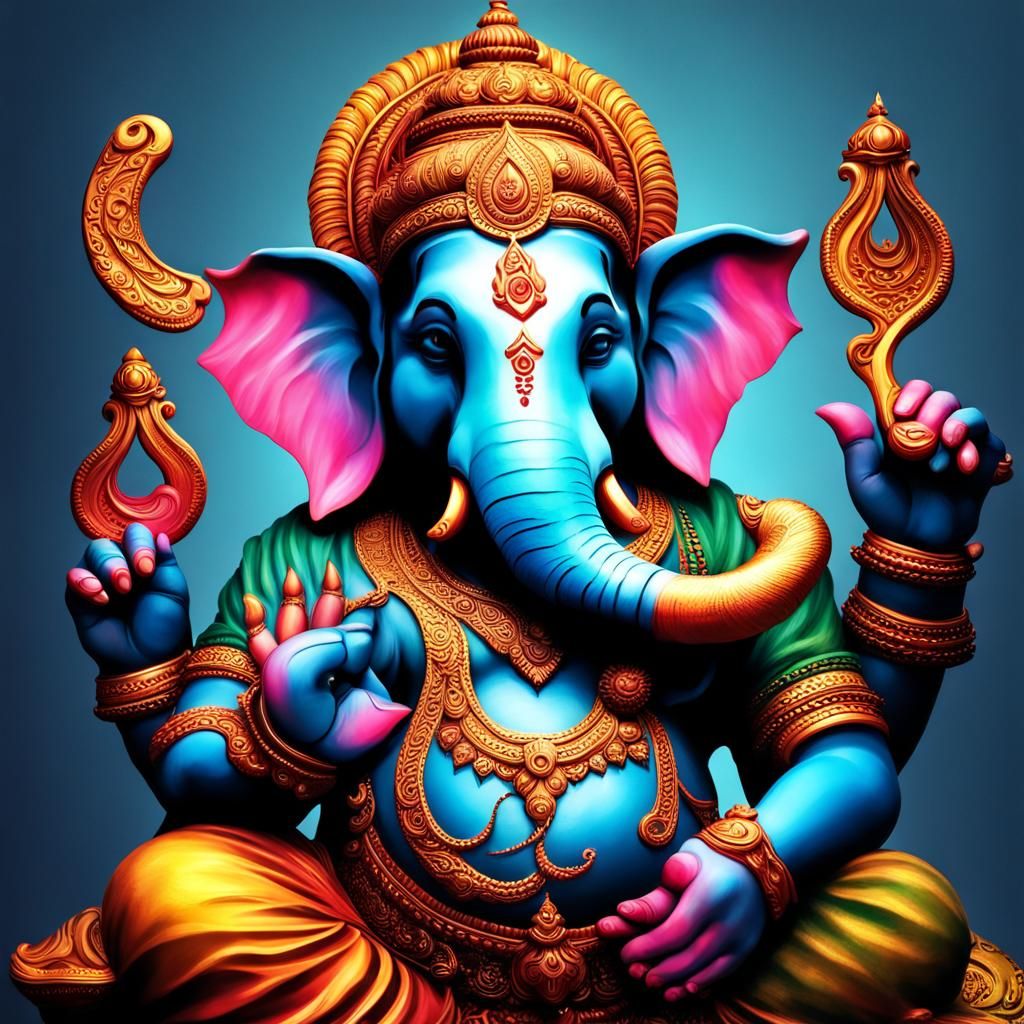 Hyperrealistic Ganesha Portrait in Splash Art Style