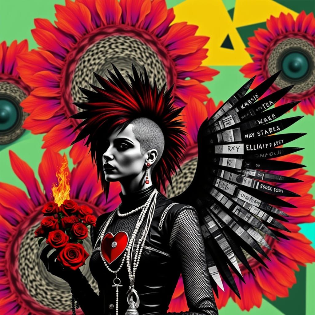 Gothic Woman with Wings in Surrealist Collage