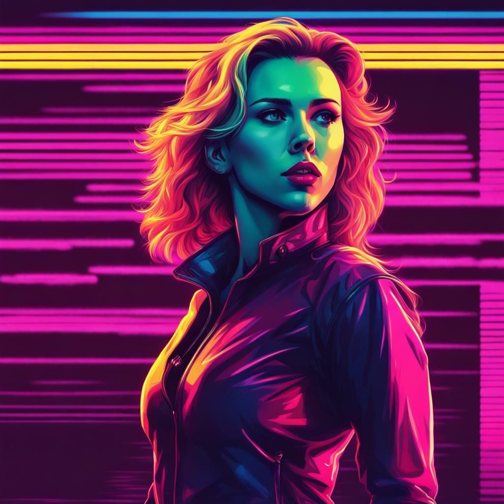 Scarlett Johansson as Edgerunner in Synthwave Style