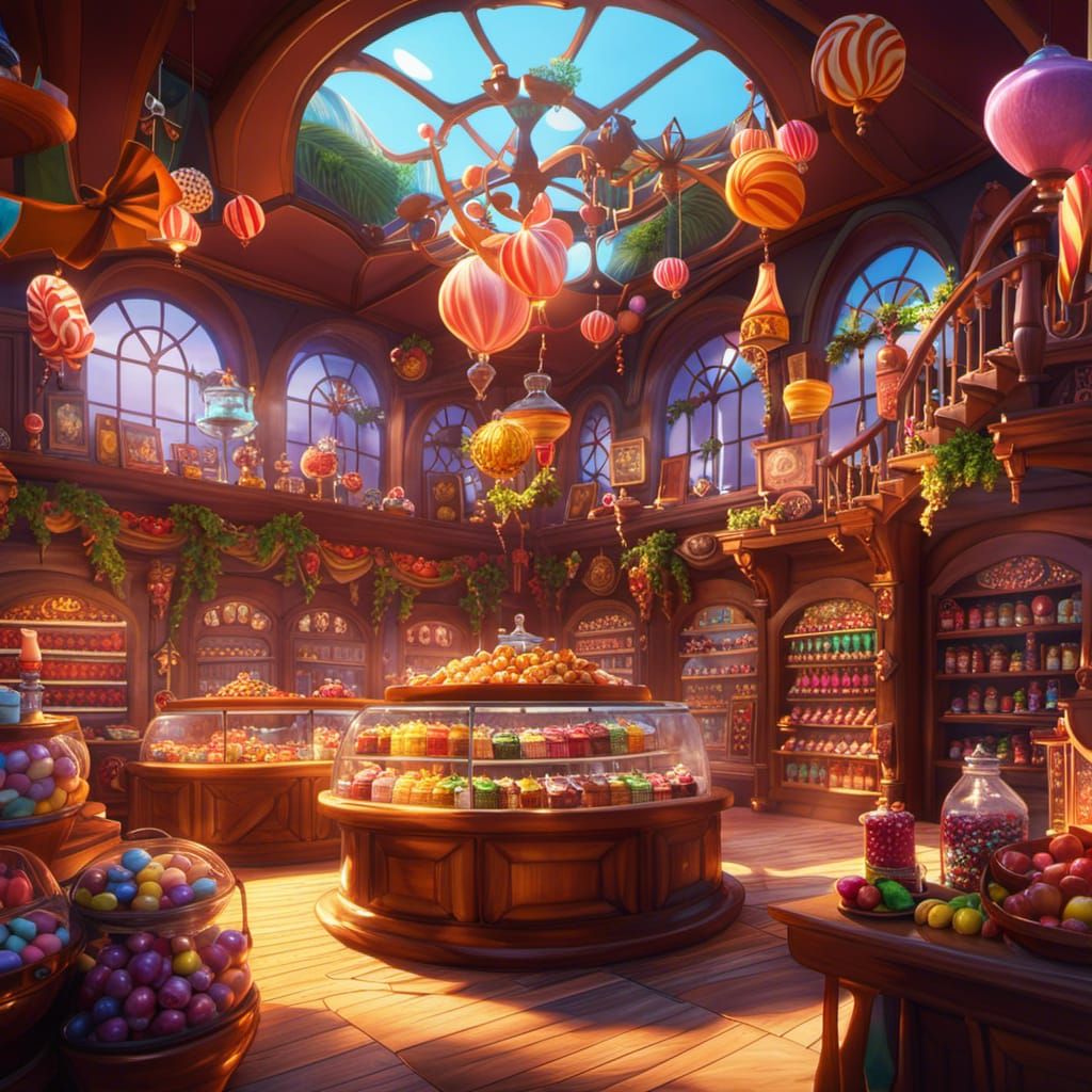 Fantasy Candy Shop in Amber Glow: 3D Art