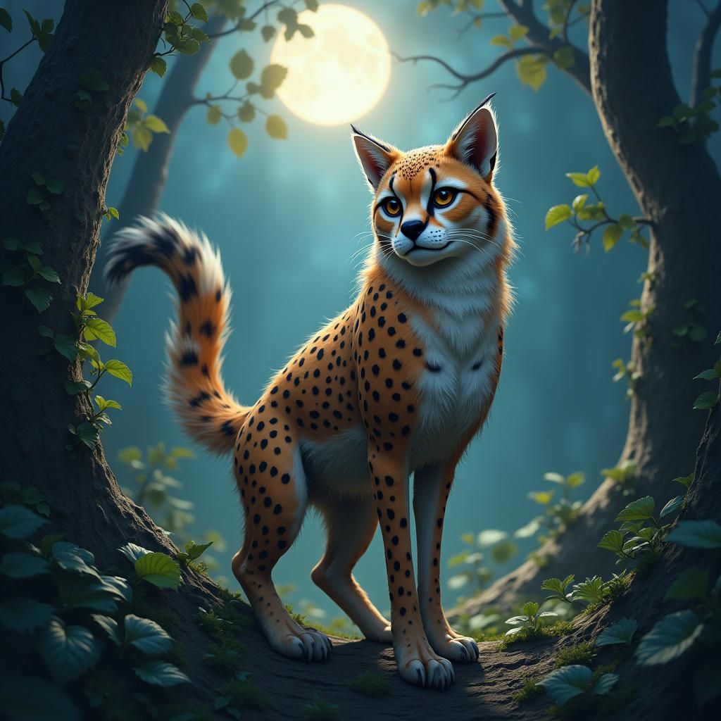 Mystical Hybrid Creature in Moonlit Forest