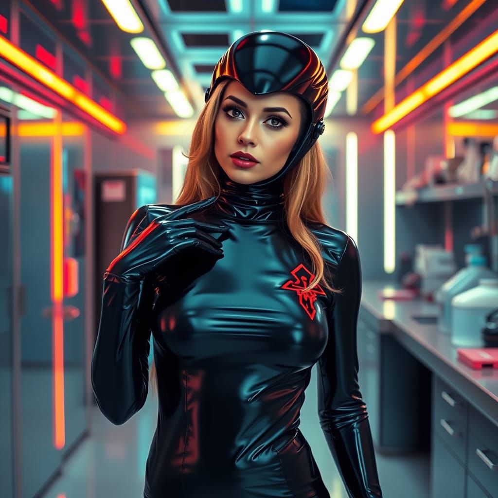 Woman in High-Tech Cyberpunk Latex Attire