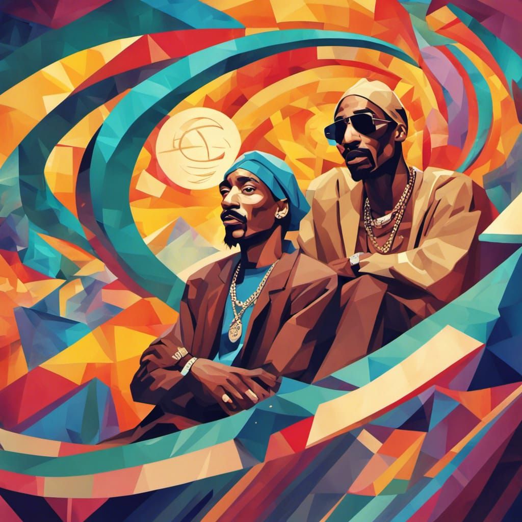 2Pac and Snoop Dog Ride Cosmic Serpent: Cubist Art
