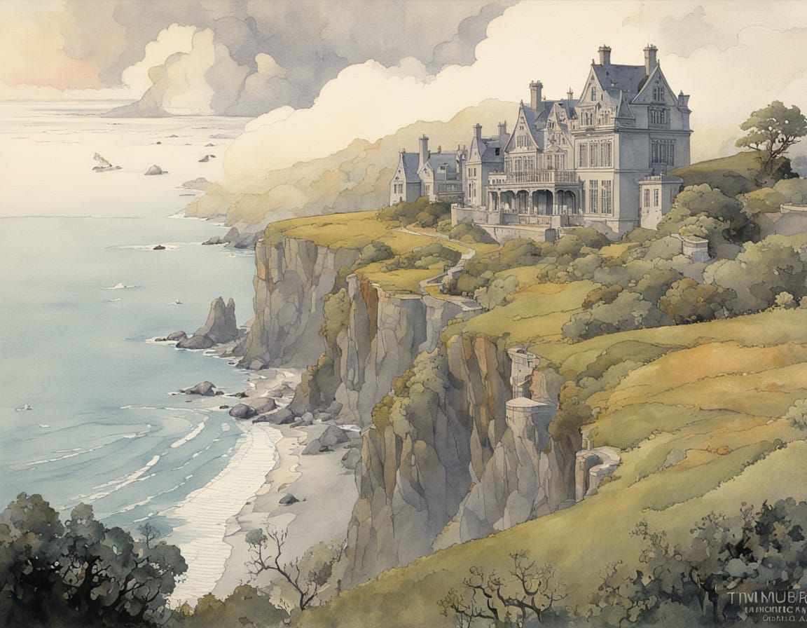 Regal Art Deco Manor on Cliffside Cornwell Shore