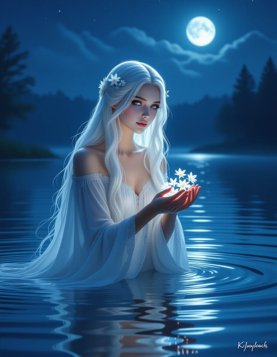 Slavic Folklore Water Spirit by Moonlight