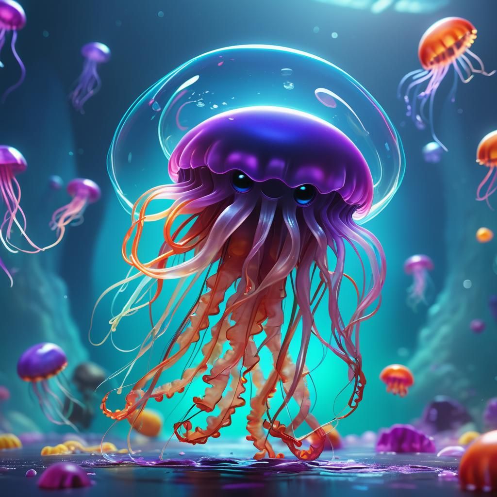 Superhero Jellyfish in Pixar Style 3D Art