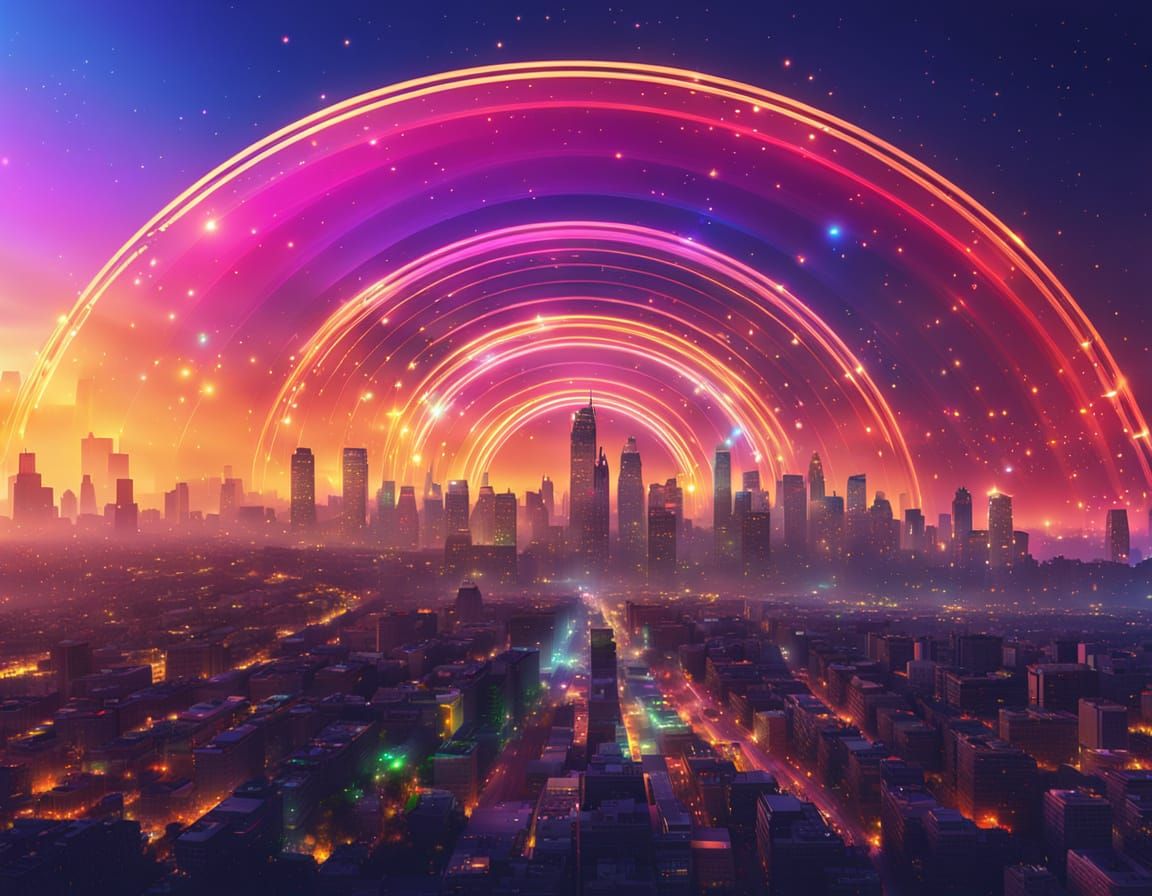 Vibrant Cityscape with Golden Hour Glow