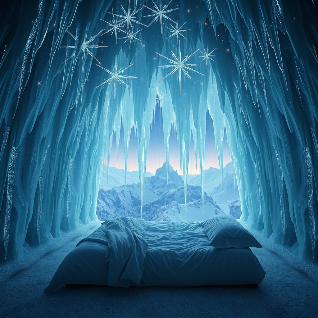 Frozen Landscape Reflected in Glass Icicle Bedroom