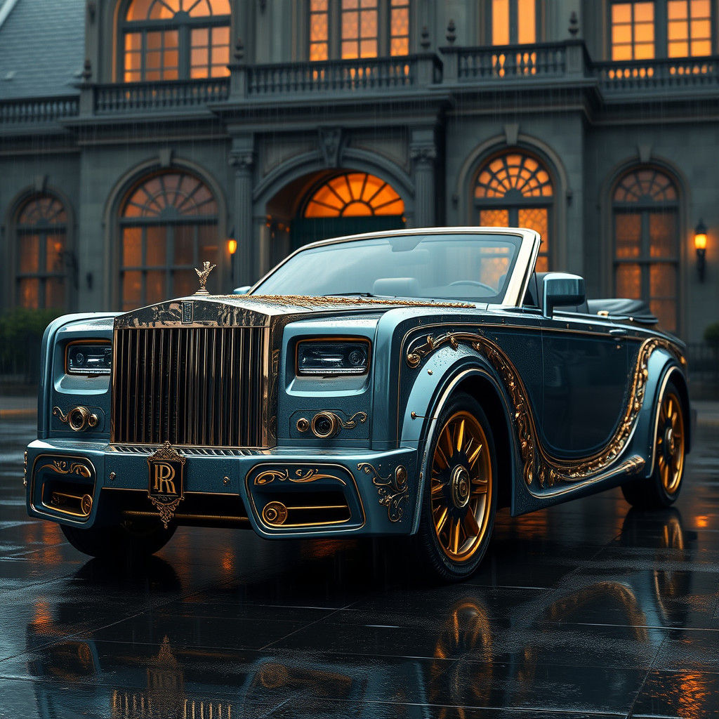Steampunk Rolls-Royce Phantom in Ornate 3D Anime Style