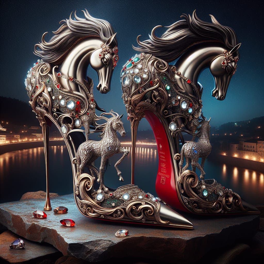 Ornate High-Heeled Stilettos with Horse Heels