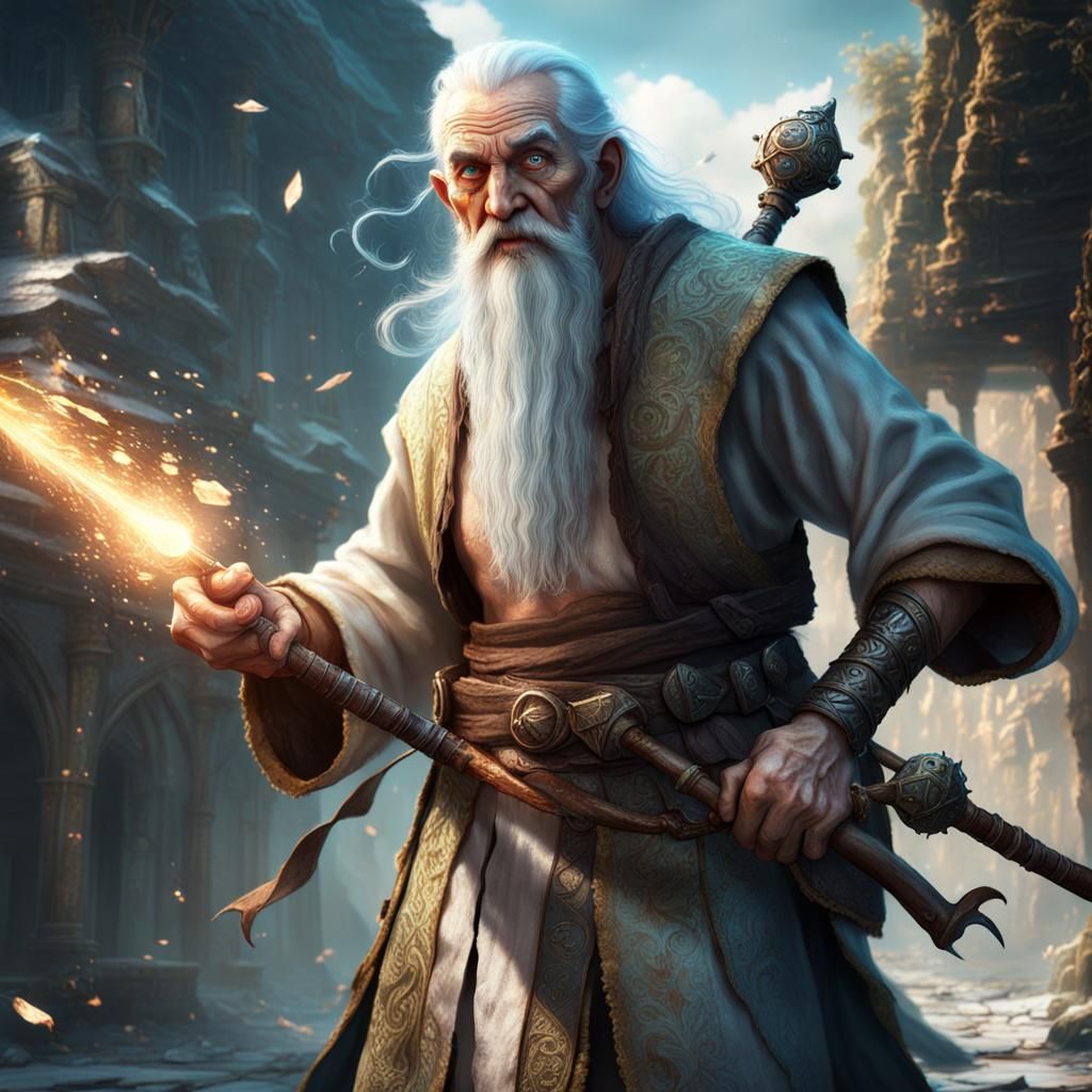 Eccentric Old Man with Magic Scroll, DnD Style