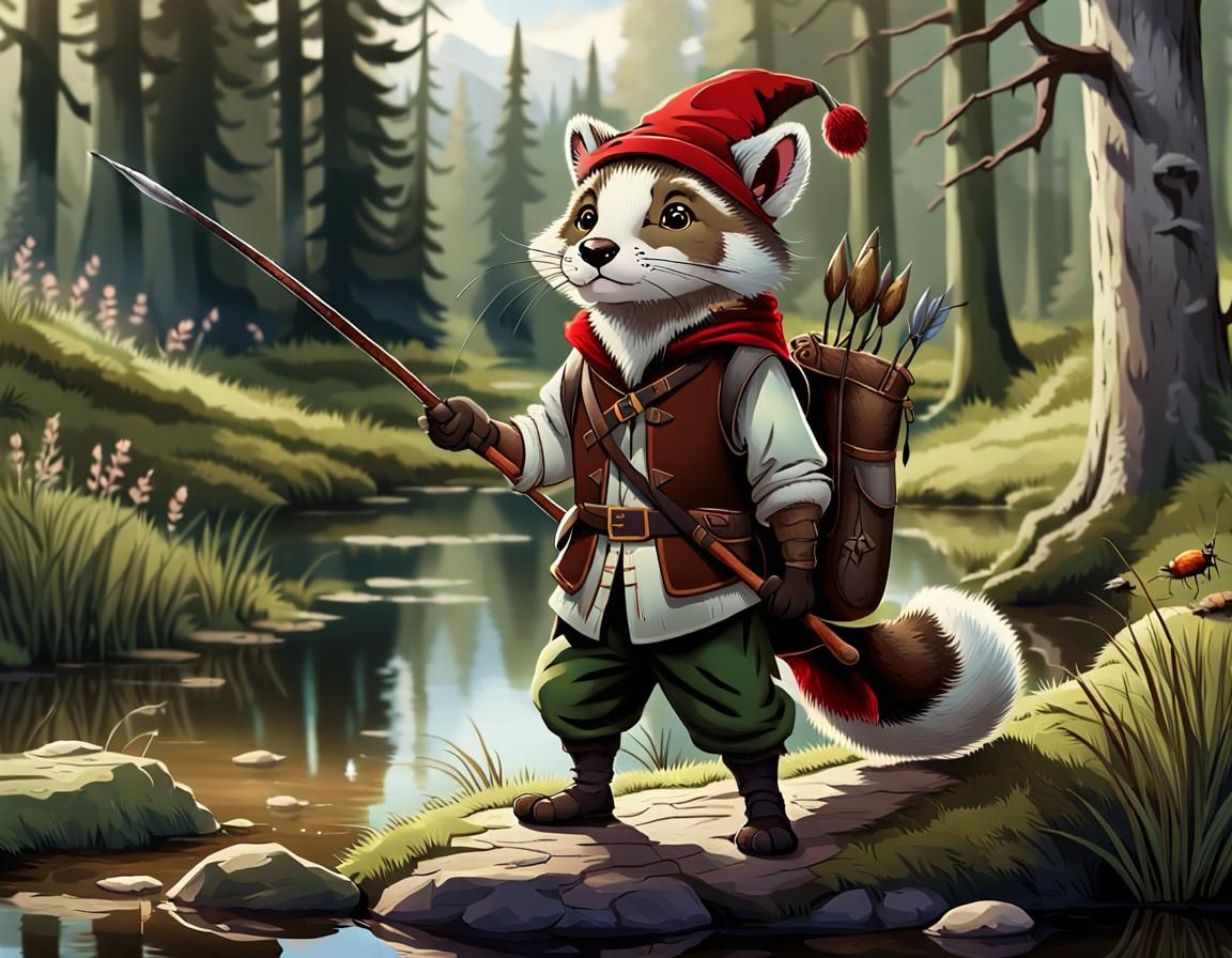 Stoat Woodsman in Bucolic Woodland Scene