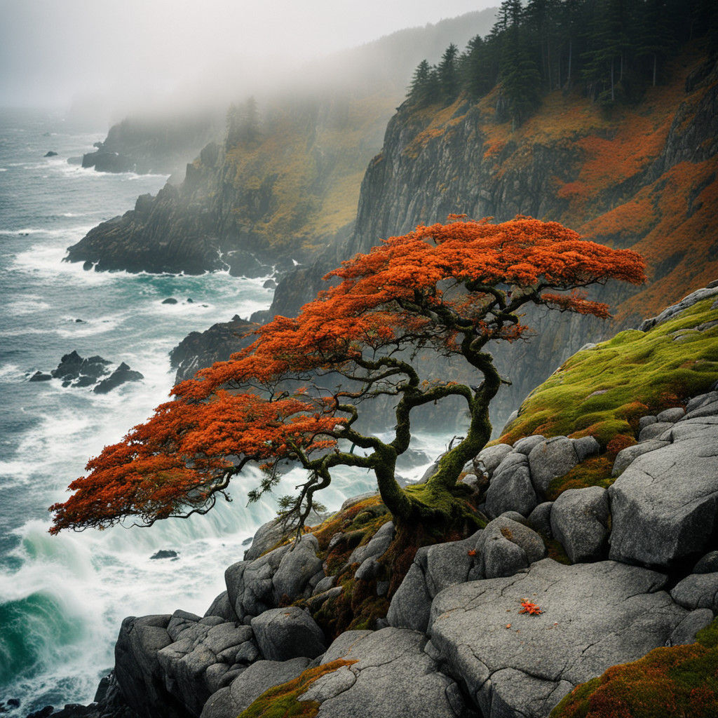 Autumn Tree Clings to Granite Face in Epic Cinematic Shot