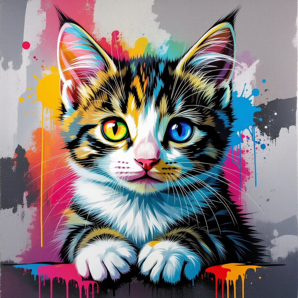 Vibrant Graffiti Art of a Cute Cat