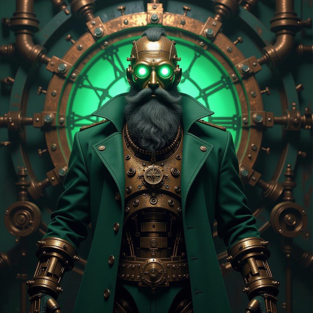 Clockwork Man with Rusty Bolt Beard and Green Glow