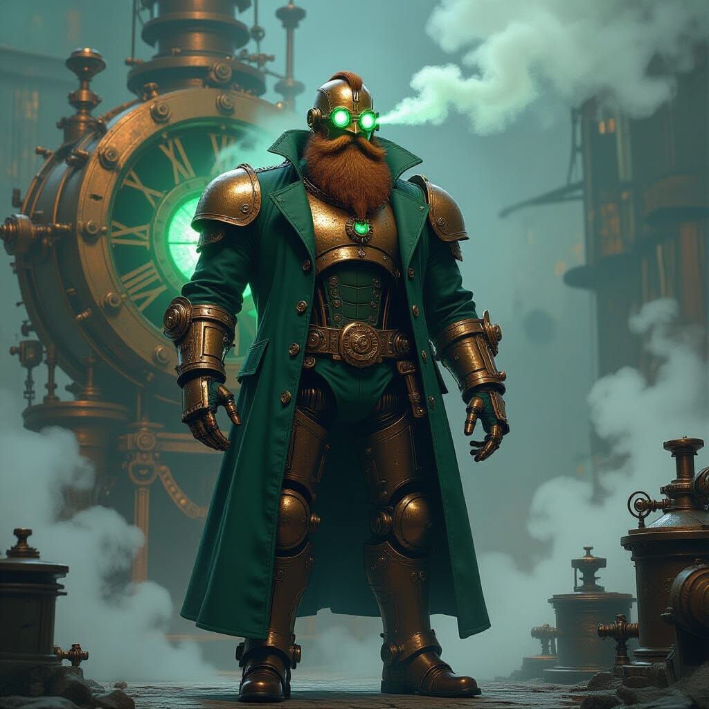 Clockwork Man with Emerald Eyes and Bronze Body