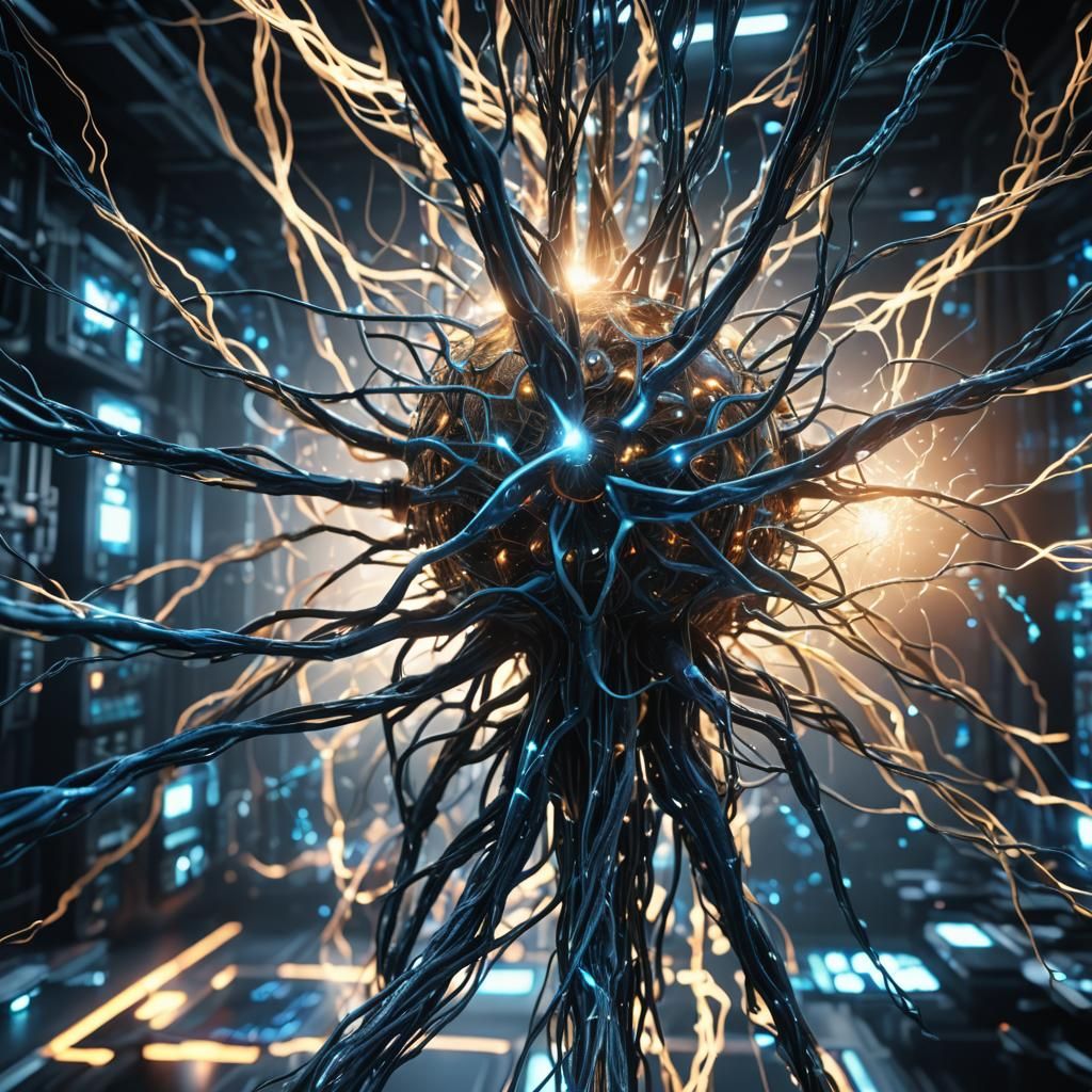 Futuristic AI Neural Network in 3D Render