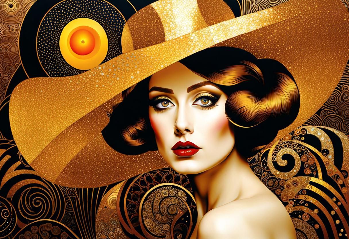 Golden Woman in Ecstasy: Symbolist Full Body Portrait