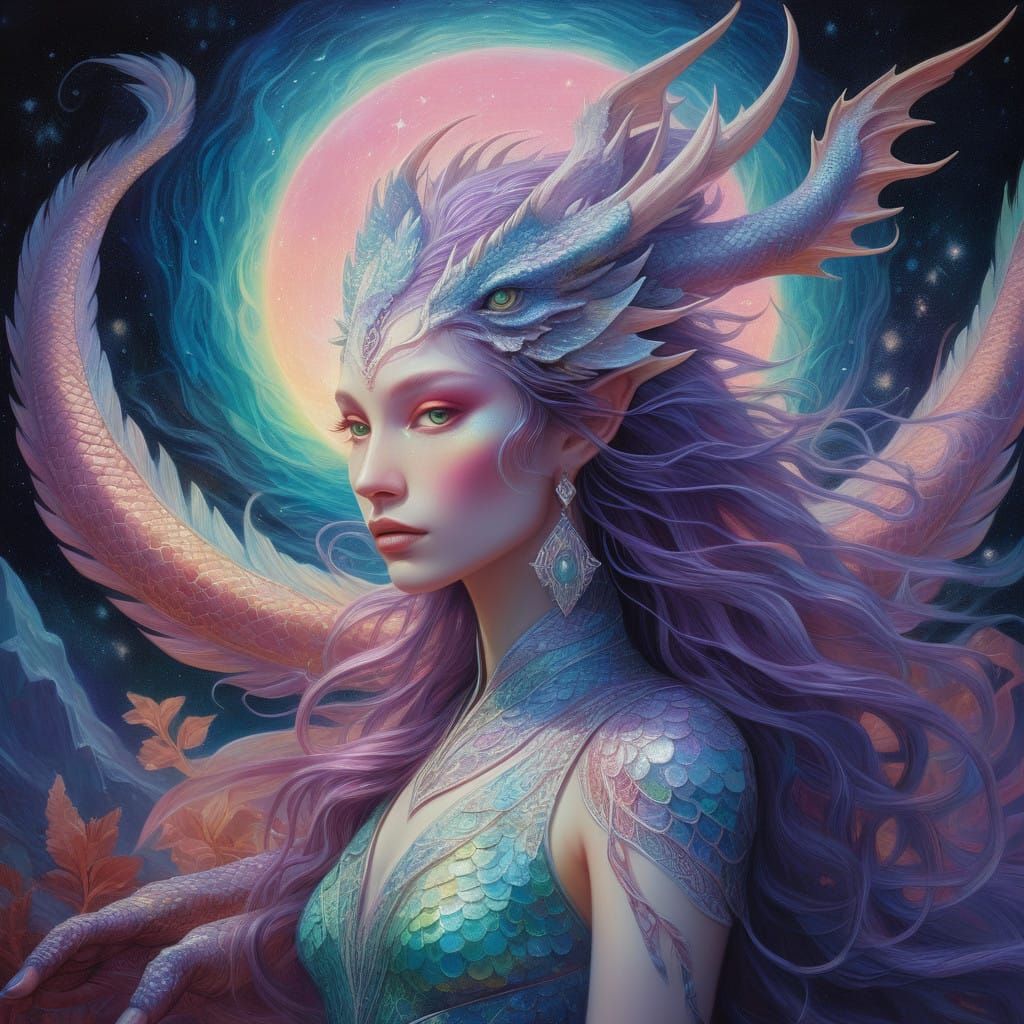 Enchanted Dragon Goddess in Iridescent Splendor