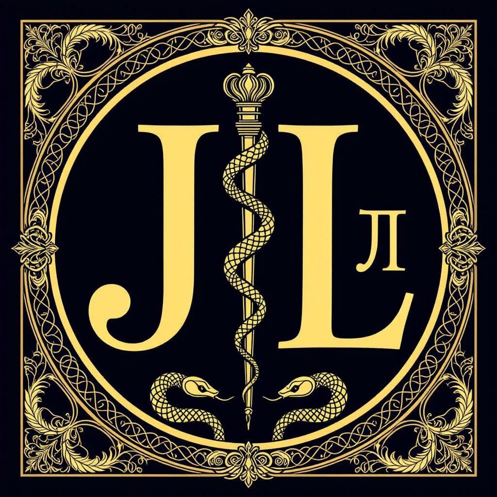 Elegant Medical Logo with Intertwined Letters and Rod of Asc...