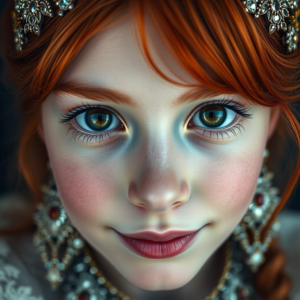 Cute Red-Haired Girl in Ultra-High Detail Digital Painting