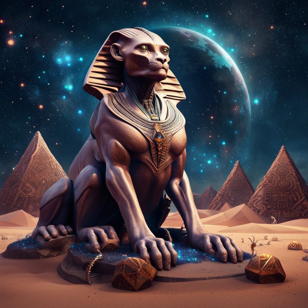 Starry Sphinx with Scorpion Tail in Desert Landscape