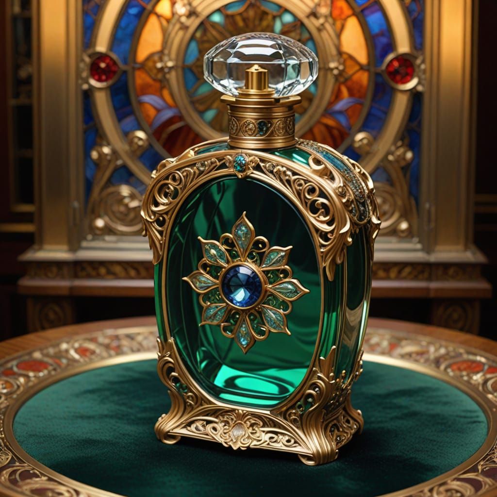 Elegant Art Nouveau Perfume Bottle in Stained Glass