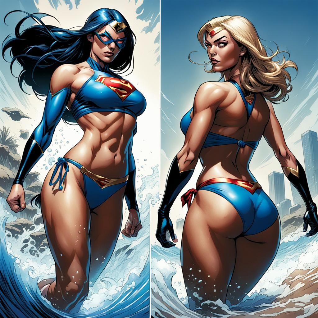 Super Girls Face Off in Comic Book Art