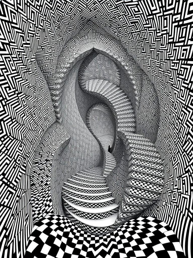 Impossible Staircase in Op Art Style