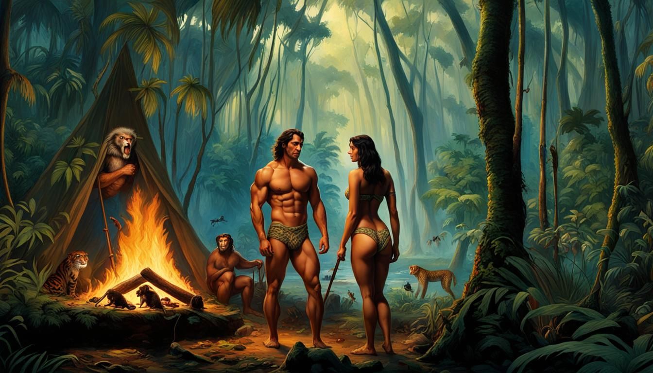 Tarzan and Jane Camping in Amazonian Forest